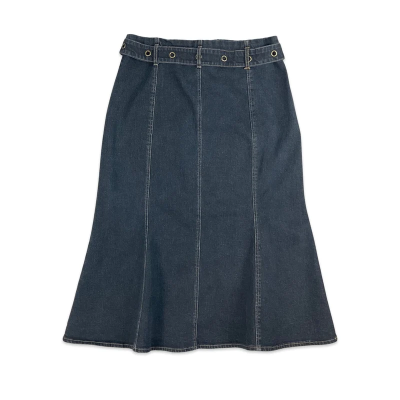 Vintage 90s Dark Blue Denim Midi Skirt 10 12 14