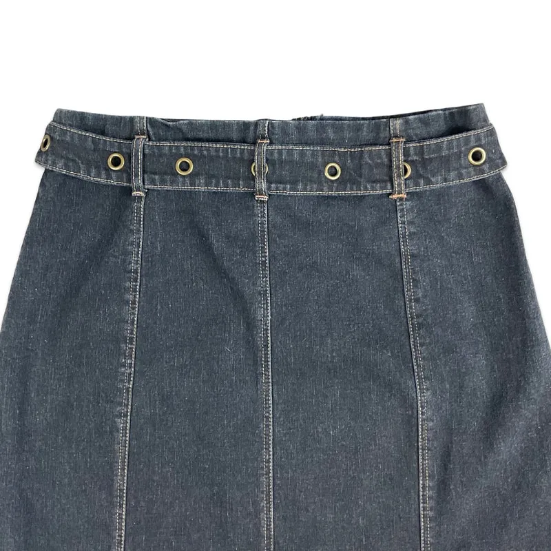 Vintage 90s Dark Blue Denim Midi Skirt 10 12 14