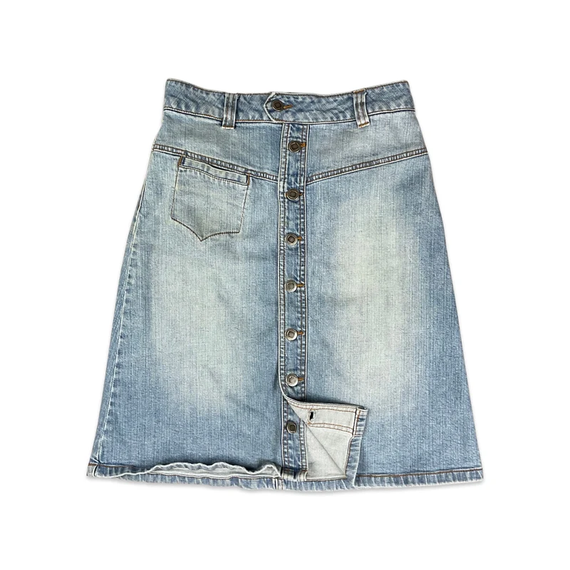 90s Y2K Blue Denim Button-up Midi Skirt 10