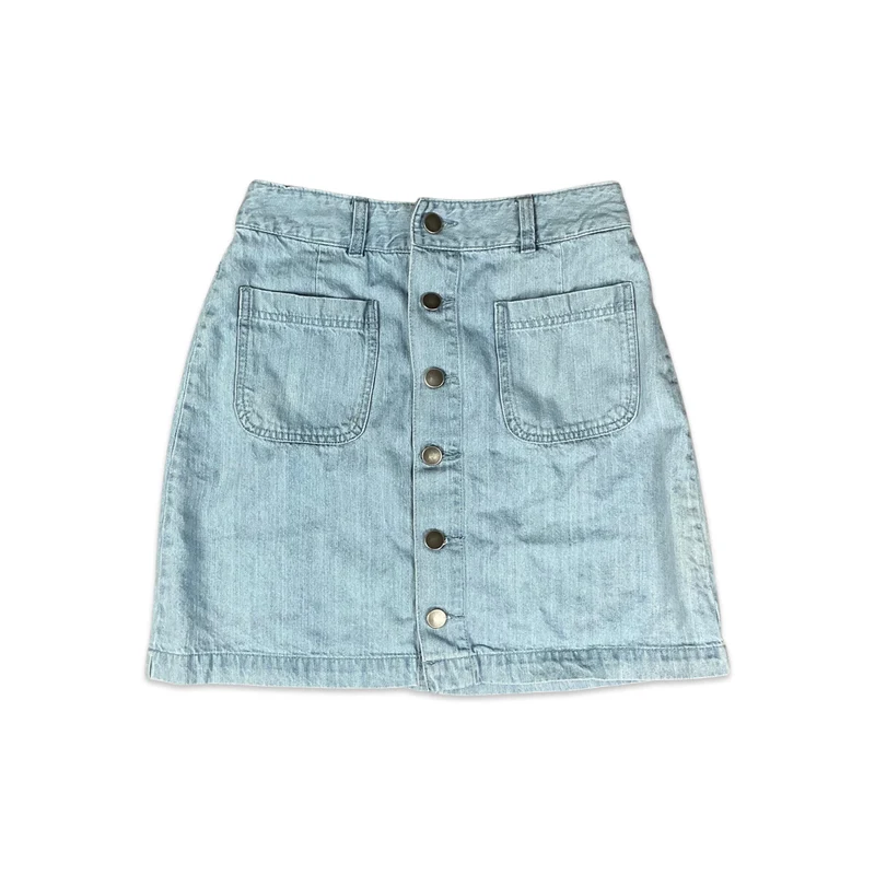 Vintage Button-up Blue Denim Mini Skirt 10