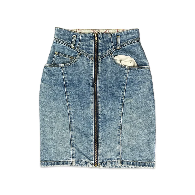 Vintage 80s Blue Denim Midi Skirt 8