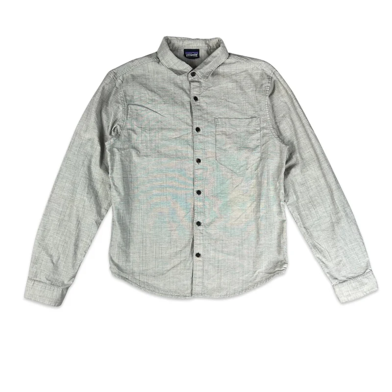 2000s Patagonia Grey Fine Check Plaid Long Sleeve Button Up Casual Shirt Medium