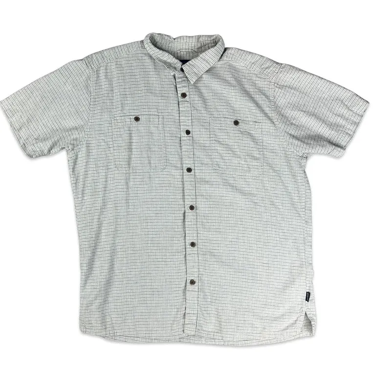 2000s Patagonia White Grey Checked Plaid Short Sleeve Button Up Casual Shirt XL