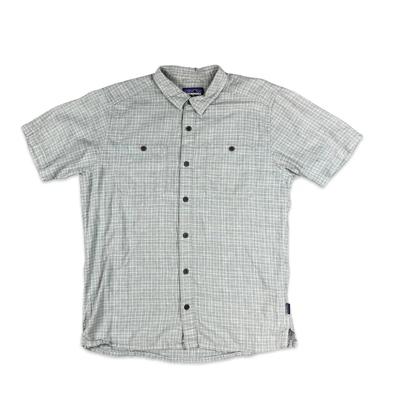 Patagonia Grey Checked Plaid Casual Short Sleeve Hemp Shirt Medium