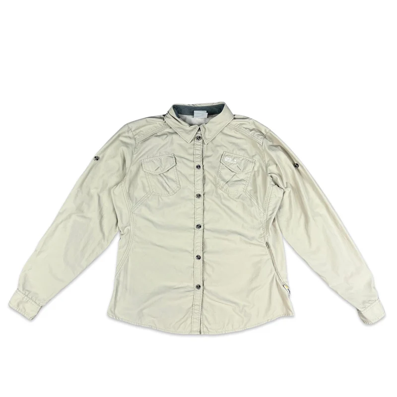 Jack Wolfskin Womens Beige Button-Up Long Sleeve Outdoor Hiking Shirt Large 16