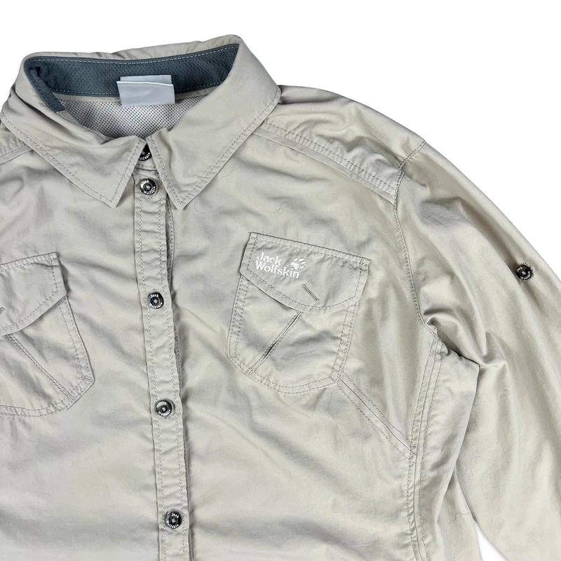 Jack Wolfskin Womens Beige Button-Up Long Sleeve Outdoor Hiking Shirt Large 16