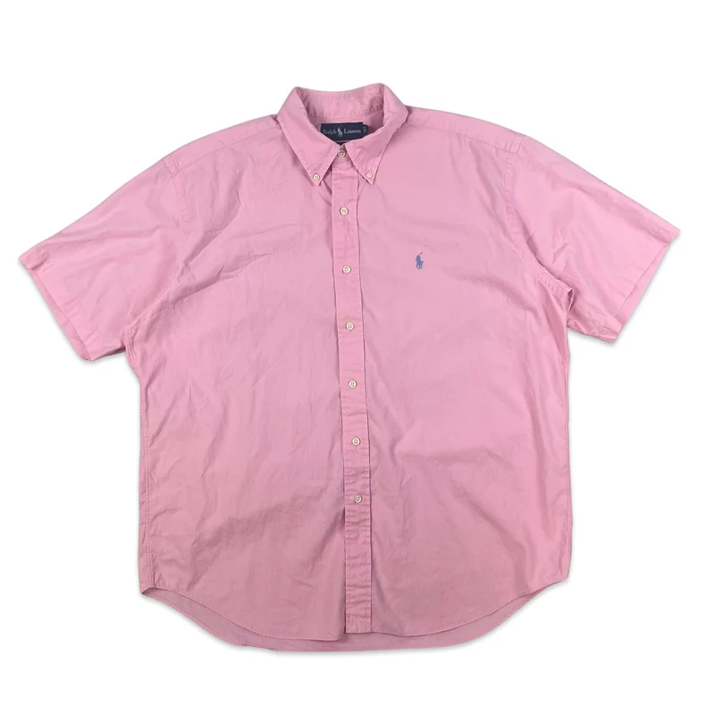Vintage 2000s Ralph Lauren Pink Button-Up Short Sleeve Casual Shirt XXL