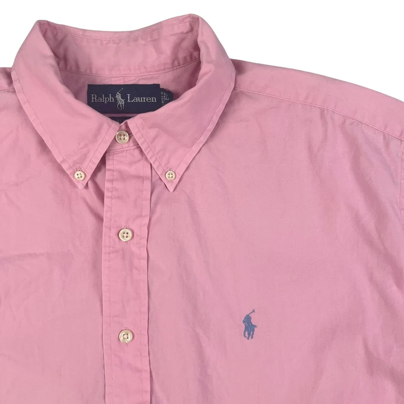 Vintage 2000s Ralph Lauren Pink Button-Up Short Sleeve Casual Shirt XXL