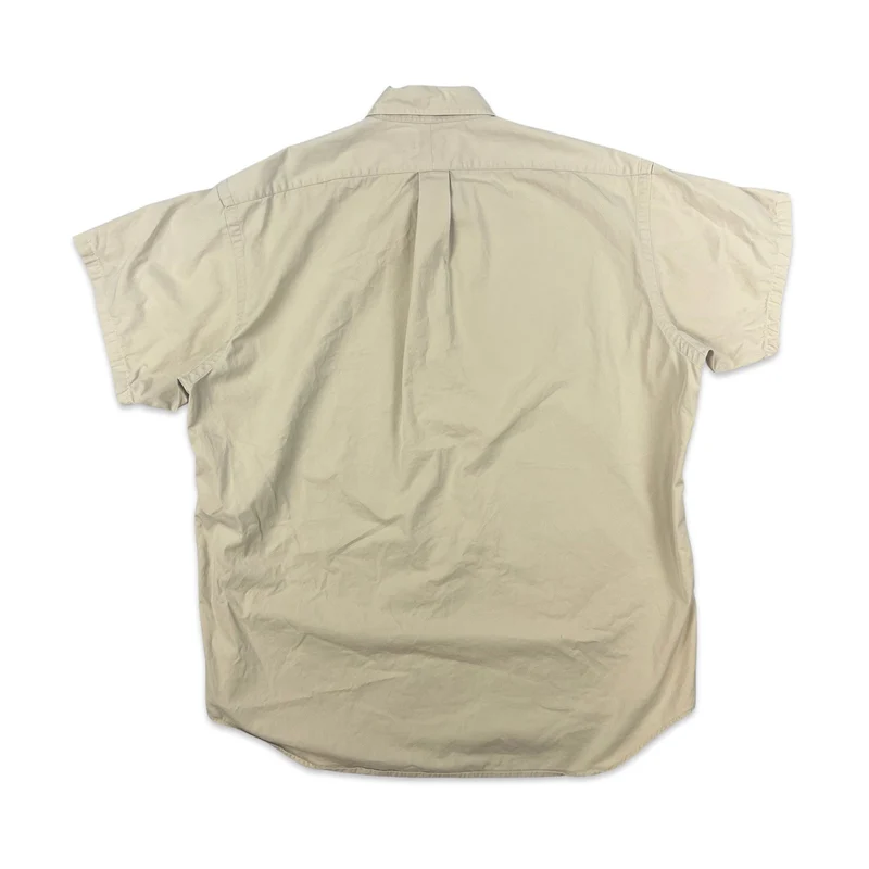 Vintage 2000s Ralph Lauren Beige Button-Up Short Sleeve Casual Shirt XXL
