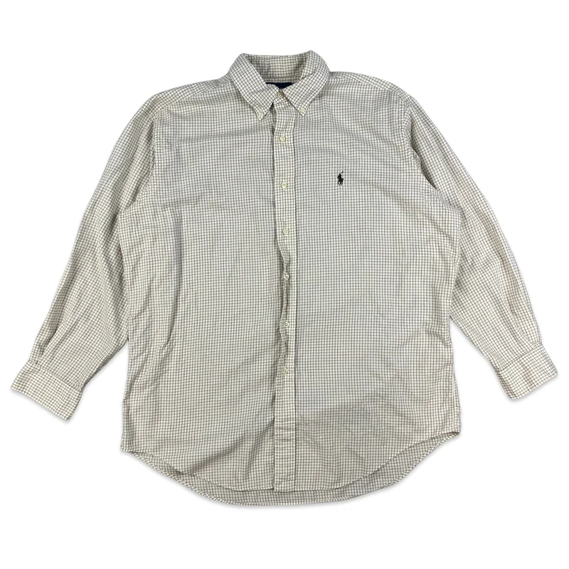 90s 00s Vintage Ralph Lauren Check Shirt Cream Brown XL 2XL