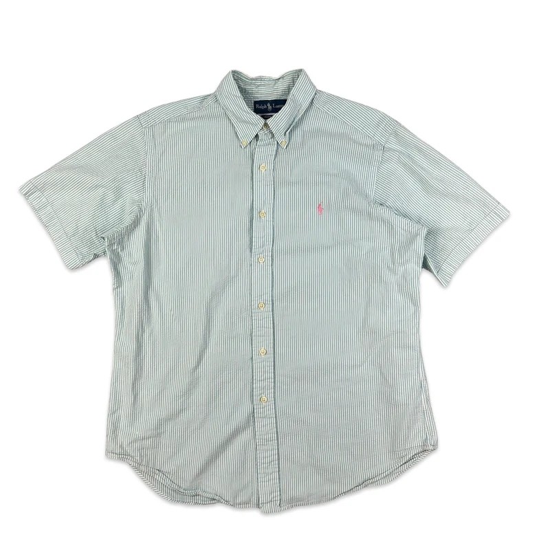 Vintage 2000s Ralph Lauren Blue White Pin Striped Button-Up Casual Shirt XL