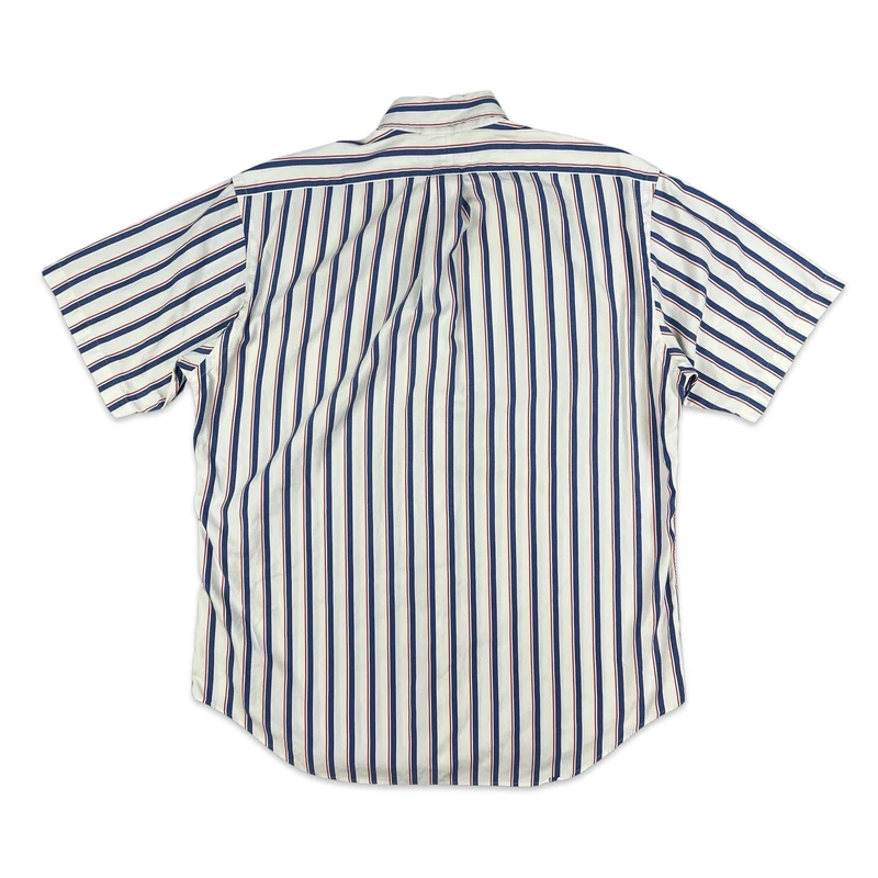 Vintage Ralph Lauren White Red Blue Striped Short Sleeve Casual Shirt XL