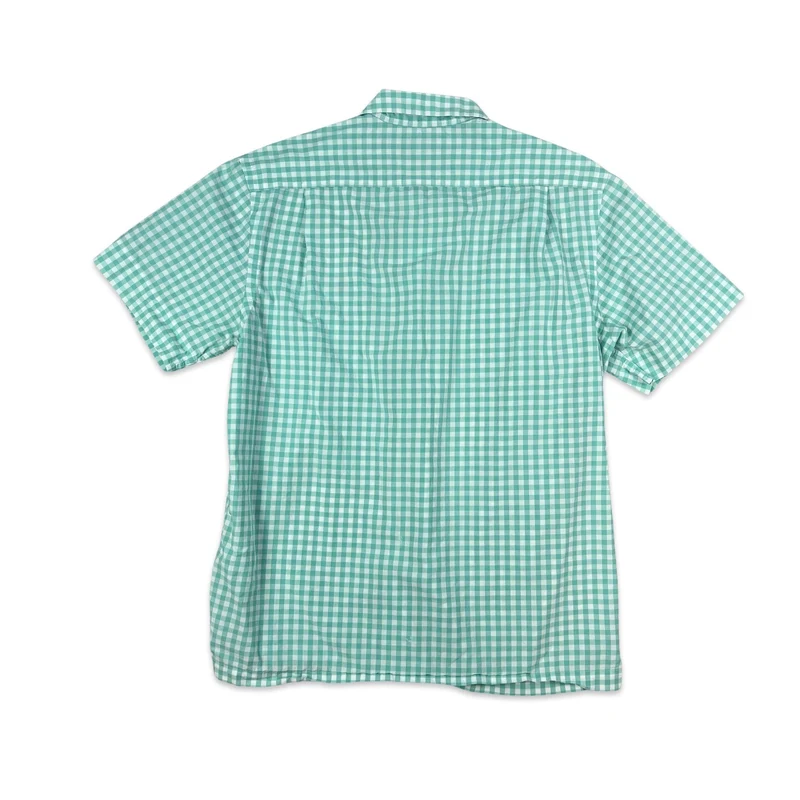 Vintage 2000s Ralph Lauren Green White Checked Gingham Short Sleeve Shirt XL