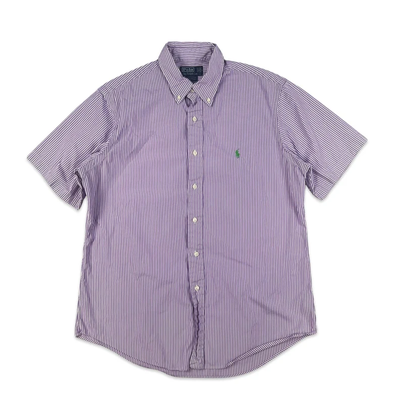 Vintage 2000s Ralph Lauren Purple & White Striped Short Sleeve Casual Shirt XL