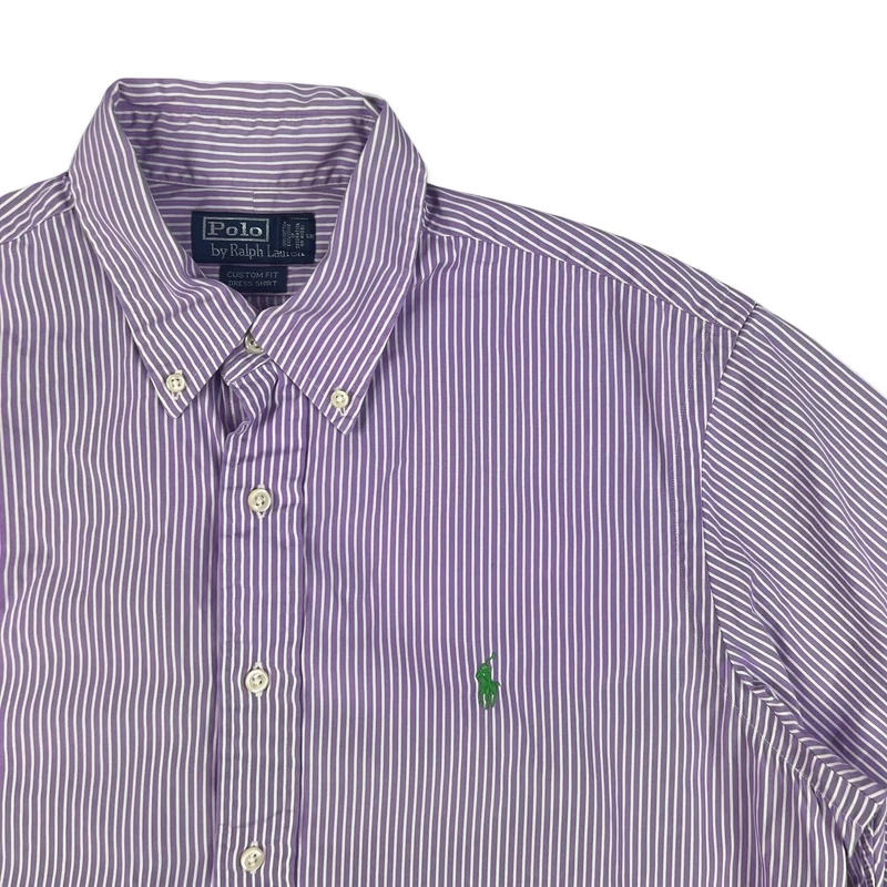 Vintage 2000s Ralph Lauren Purple & White Striped Short Sleeve Casual Shirt XL