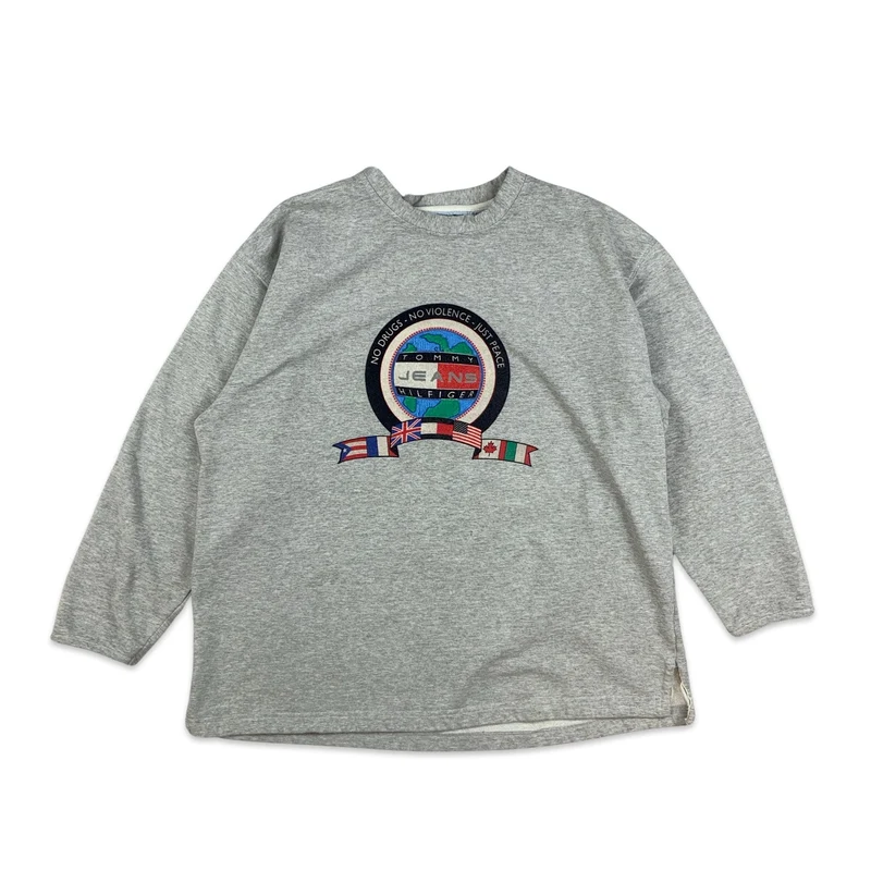 90s Vintage Grey Tommy Hilfiger Sweatshirt Navy Red Blue Graphic L XL 2XL