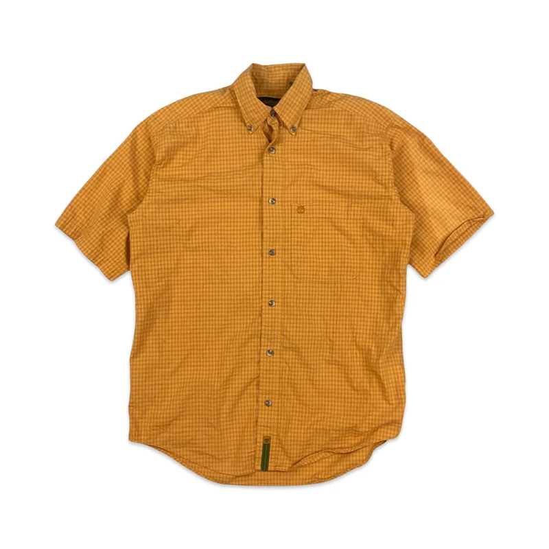 Vintage Timberland Orange Plaid Checked Short Sleeve Casual Shirt Large