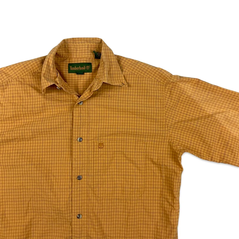 Vintage Timberland Orange Plaid Checked Short Sleeve Casual Shirt Large