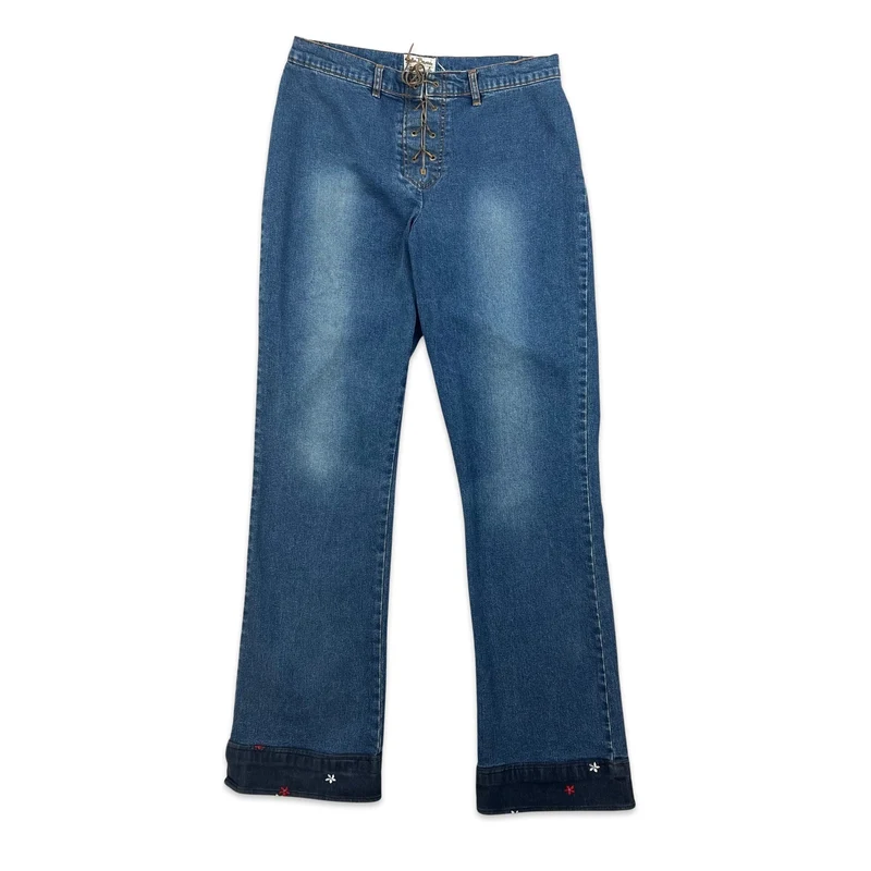 Vintage Blue Embroidered Lace Flared Jeans 12