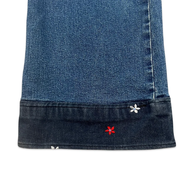 Vintage Blue Embroidered Lace Flared Jeans 12