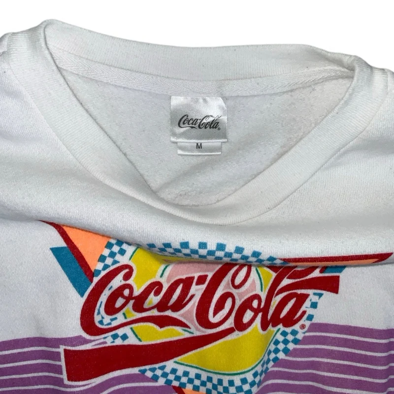 Vintage RETRO y2k 'Coca-Cola' Logo Crop White Graphic Sweatshirt S M