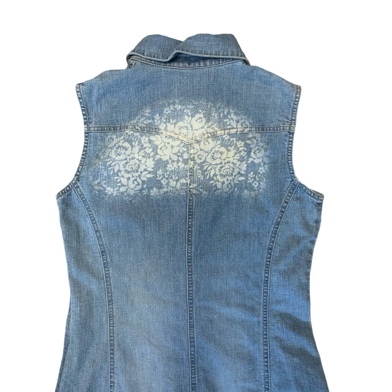 Vintage 90s 00s Y2k Light Denim Floral Midi Dress 10 12 S