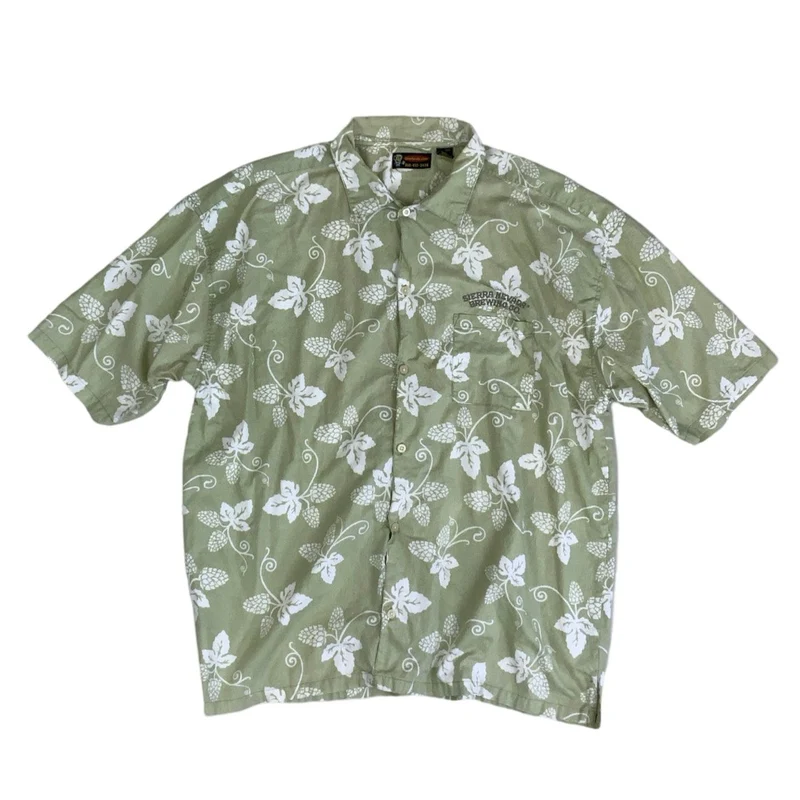 Vintage 90s 'Sierra Nevada Brewing Co.' Green Hawaiian Floral Short Sleeved Shirt XL 2XL