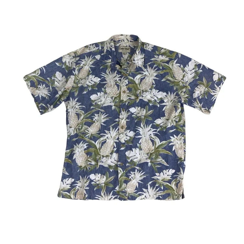 Vintage 90s 'Cooke Street' Blue Hawaiian Pineapple Short Sleeved Shirt M L