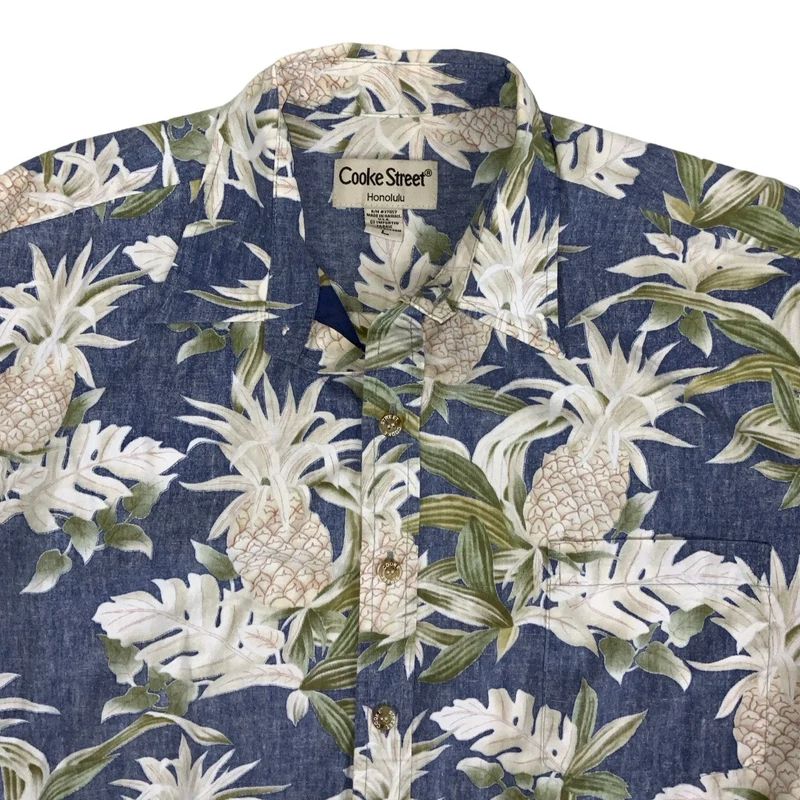 Vintage 90s 'Cooke Street' Blue Hawaiian Pineapple Short Sleeved Shirt M L