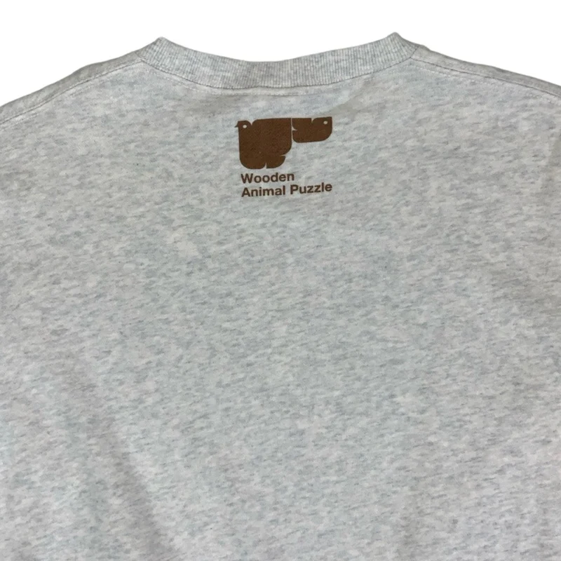 Vintage 90s 'Design T-Shirts Store Graniph' Wooden Animal Puzzle Brown Grey Graphic Sweatshirt