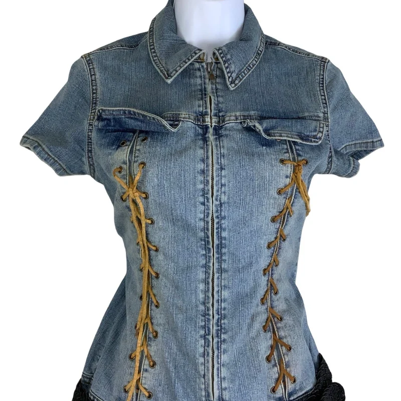 Vintage 2005 ‘Firhine Denim’ Blue Drop Waist Mini Denim Dress 10