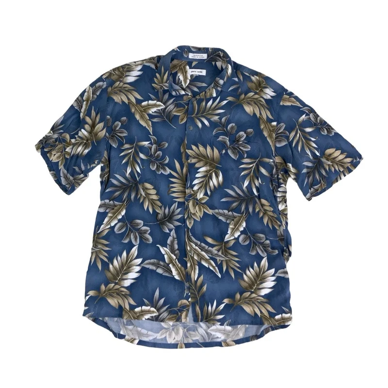 Vintage 'Pierre Cardin' Blue Hawaiian Floral Short Sleeved Shirt M L