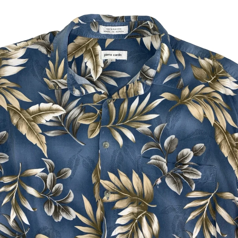 Vintage 'Pierre Cardin' Blue Hawaiian Floral Short Sleeved Shirt M L