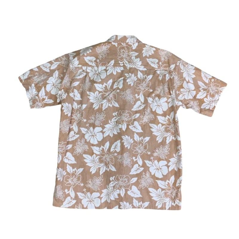 Vintage 'Piko' Hawaiian Loungewear Peach White Floral Short Sleeved Shirt M