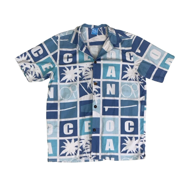 Vintage 'Ocean Pacific Sunwear' Blue Hawaiian Palm Tree Short Sleeved Shirt M L