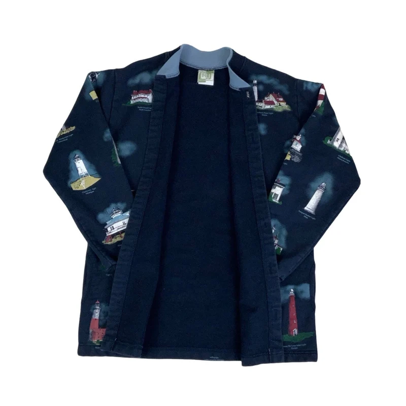 Vintage 'Art Unlimited' Lighthouses of the United States Graphic Flannel Shirt M