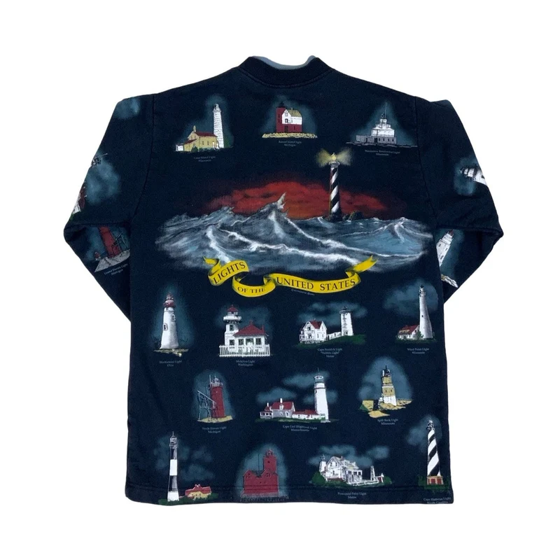Vintage 'Art Unlimited' Lighthouses of the United States Graphic Flannel Shirt M
