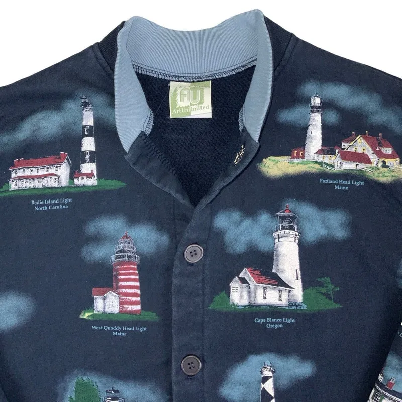 Vintage 'Art Unlimited' Lighthouses of the United States Graphic Flannel Shirt M