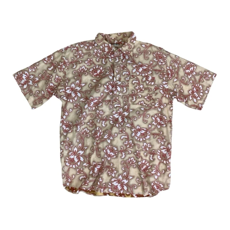 Vintage 'Break Off' Brown Red White Hawaiian Floral Short Sleeved Shirt M