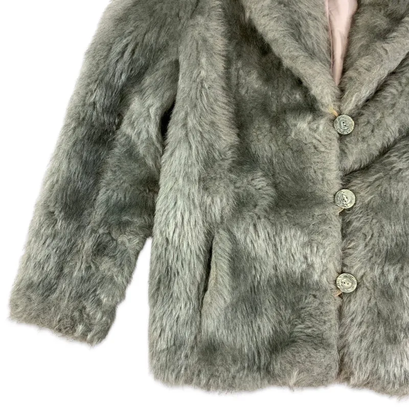 Vintage Y2K Silver Grey Faux Fur Coat 10 12 14