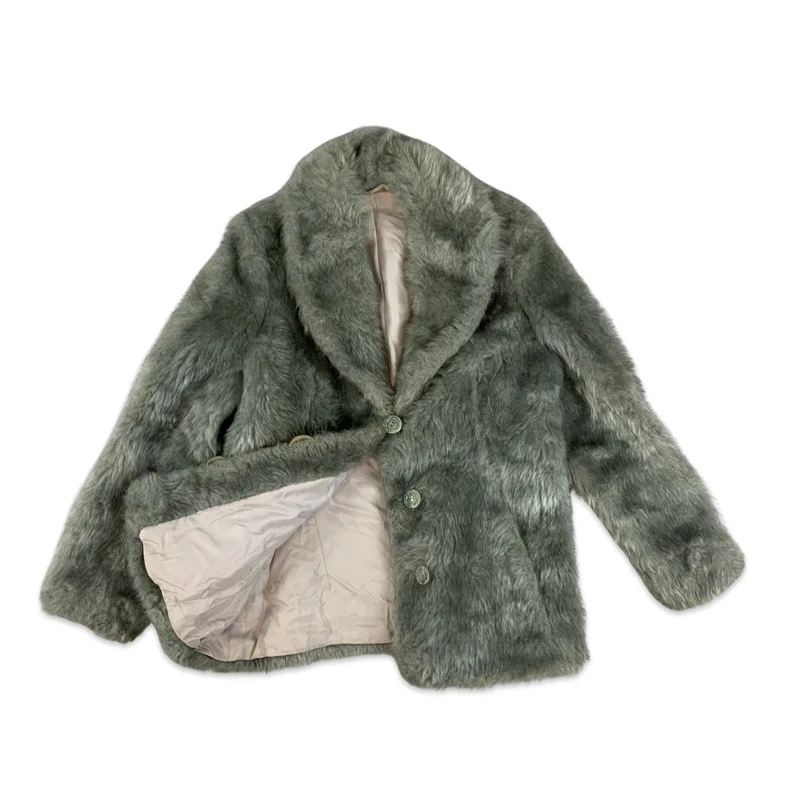 Vintage Y2K Silver Grey Faux Fur Coat 10 12 14