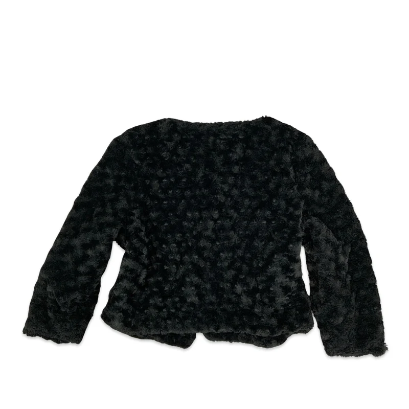 Vintage Y2K Black Cropped Faux Fur Jacket 6 8 10