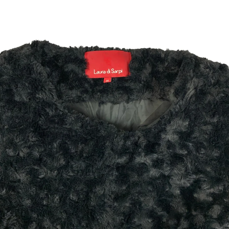 Vintage Y2K Black Cropped Faux Fur Jacket 6 8 10