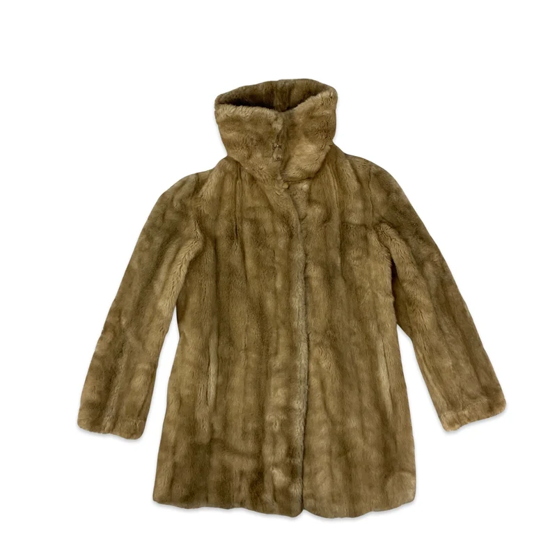 Vintage Brown Faux Fur Coat 10 12