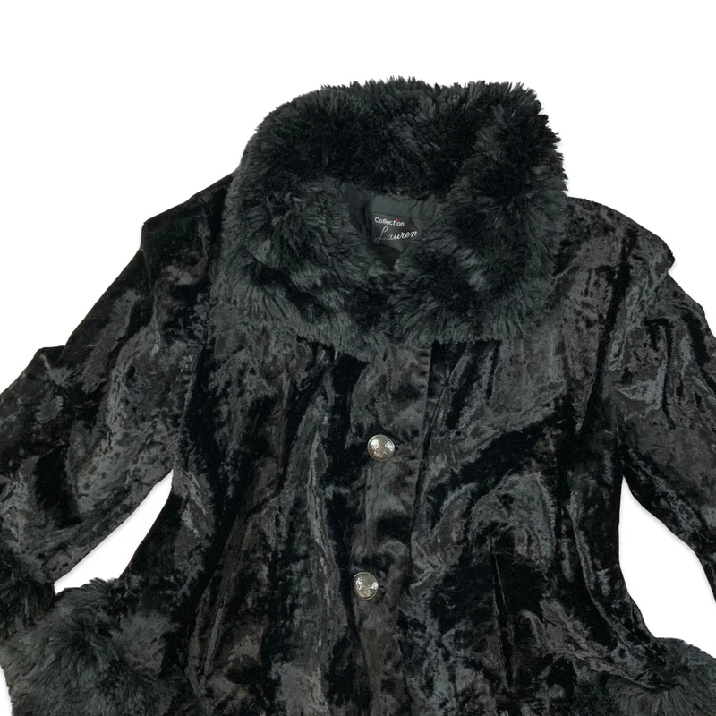 Vintage Y2K Black Velvet Faux Fur Princess Coat 14 16