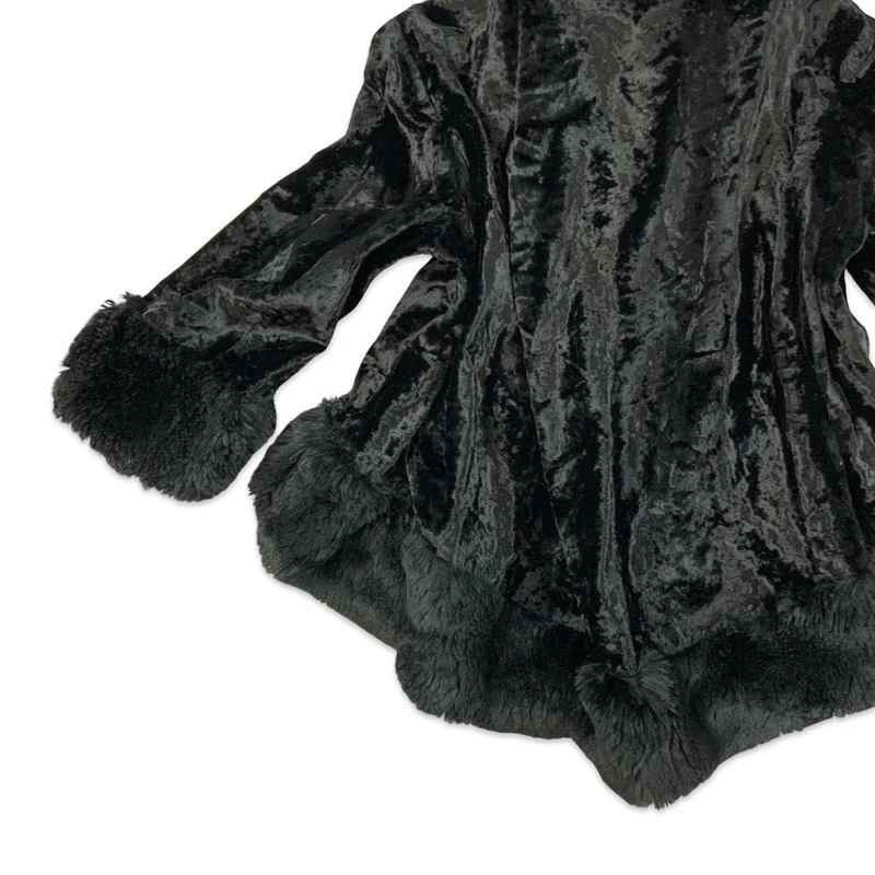 Vintage Y2K Black Velvet Faux Fur Princess Coat 14 16