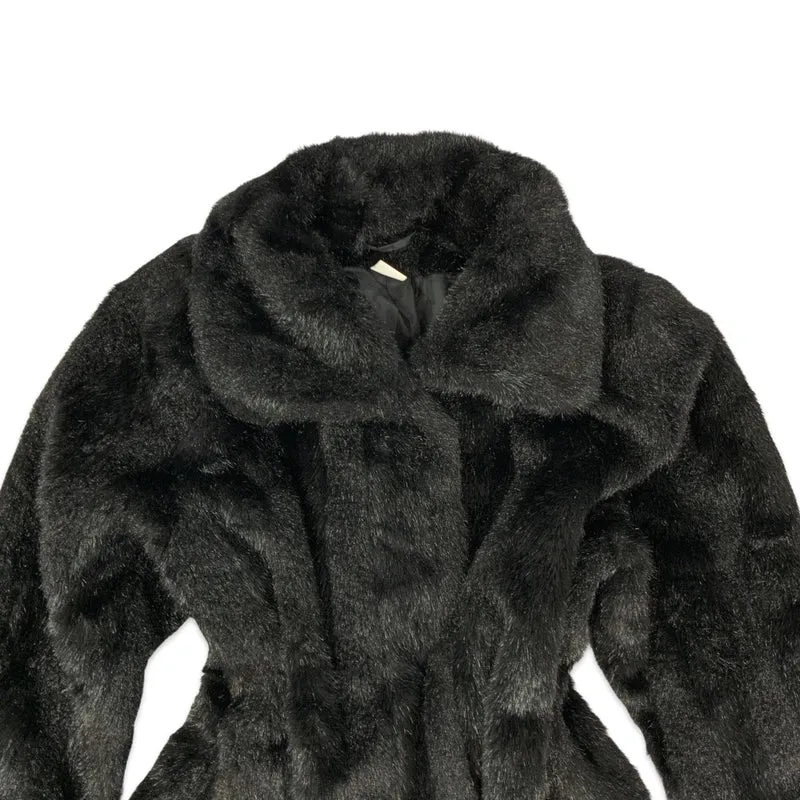 Vintage Black Faux Fur Coat 14 16