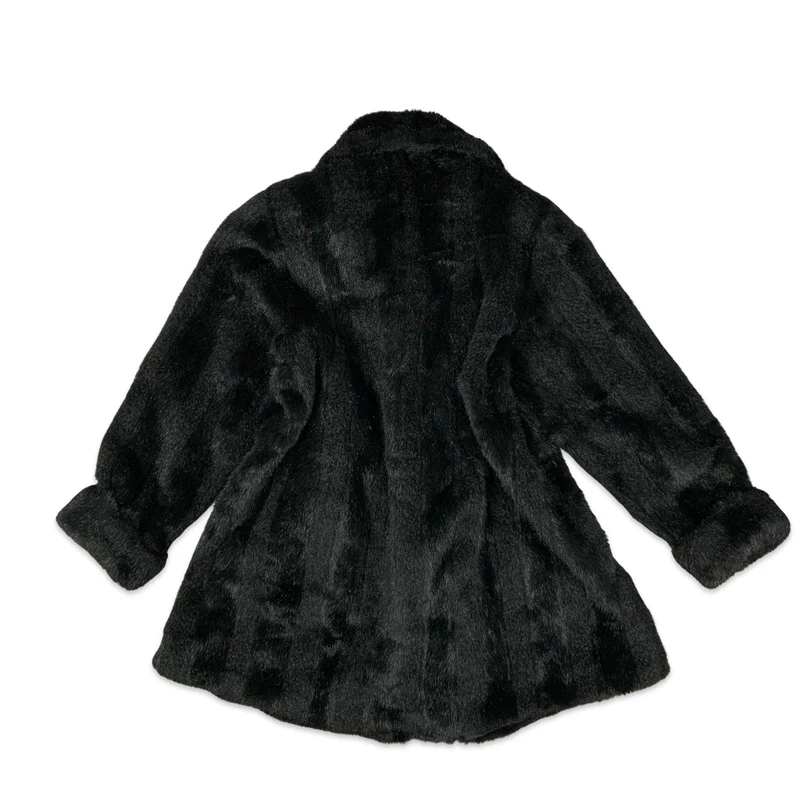 Vintage Black Faux Fur Coat 14 16