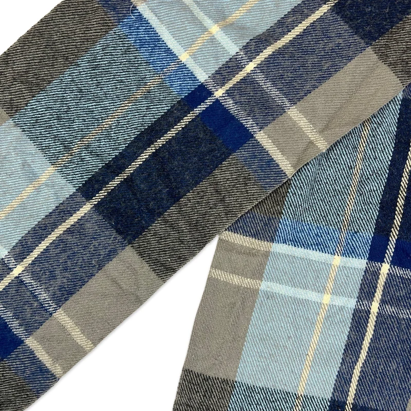 Vintage Plaid Knit Scarf Blue Grey