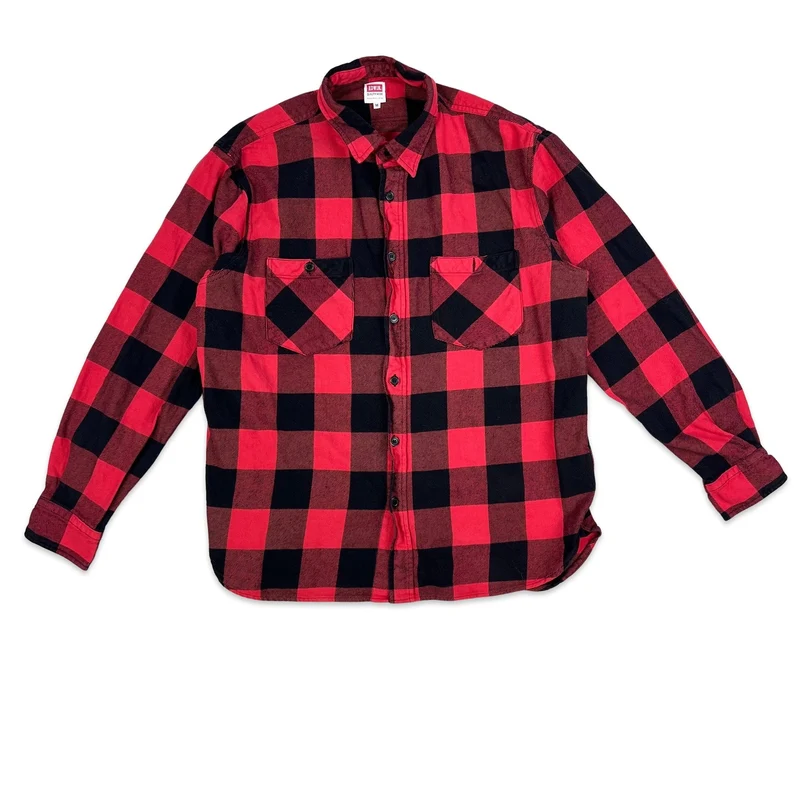 00s Edwin Black & Red Checked Flannel Shirt S M